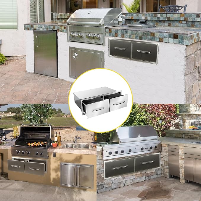 Outdoor Kitchen Drawers 30" W x 10" H x 20" D Flush Mount Horizontal Double - Image 6
