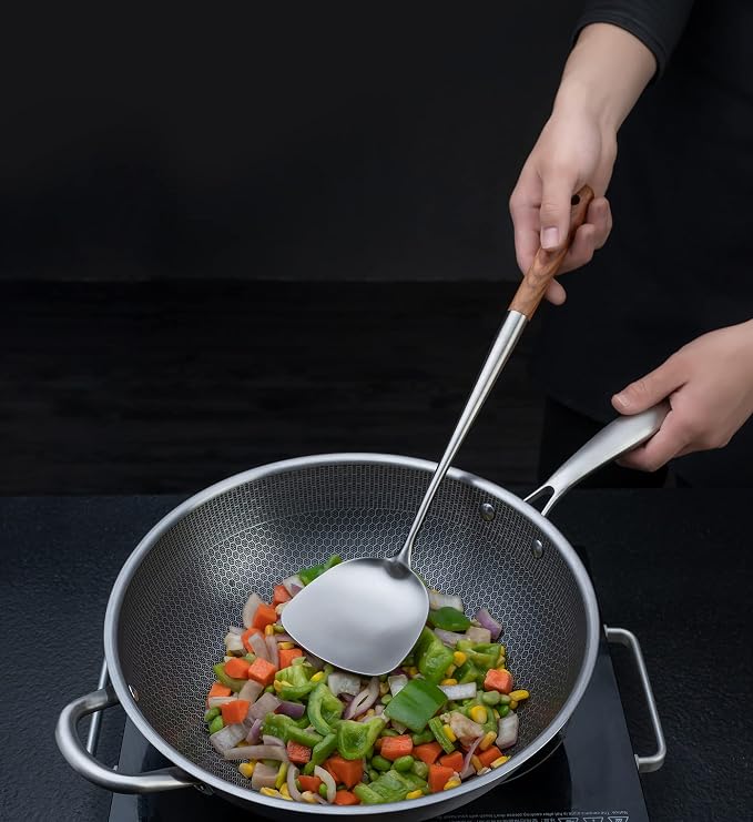 FJNATINH Wok Spatula and Ladle, Skimmer Ladle Tool Set, 17inches Spatula - Image 8