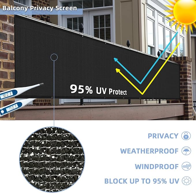 3'x10'Balcony Privacy Screen Cover Fence Cover UV Protection Weatherproof - Image 2