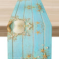 Summer Table Runner, Rustic Blue Teal Wood Beach Starfish Seashells Coastal by Unknown