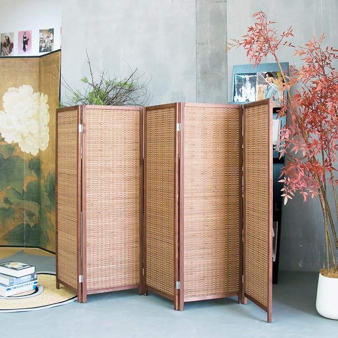 5 Panel Short Room Divider Screen, Small Bamboo Panel Divider - Image 3