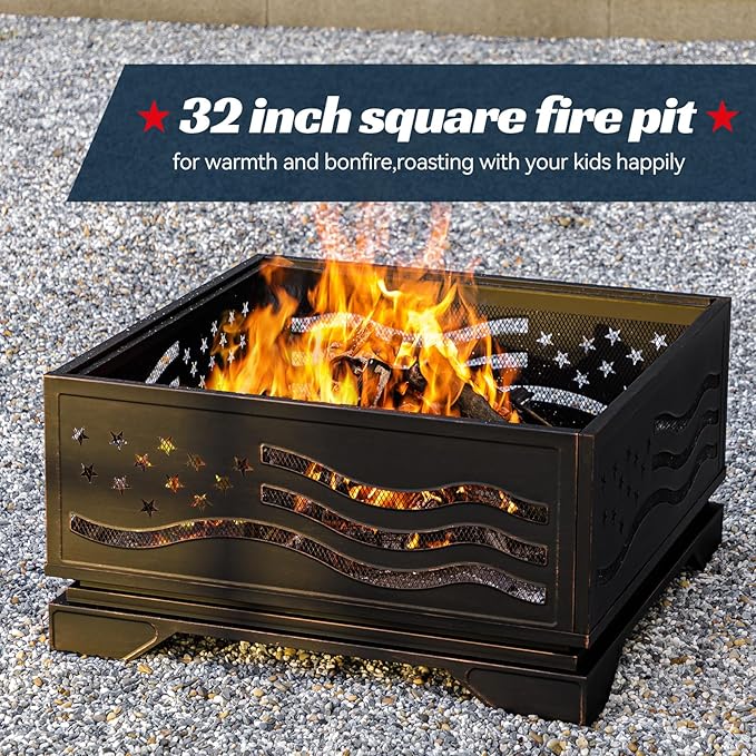 32Inch Square-Shaped Fire Pit, Outdoor Fire Pits - Image 2