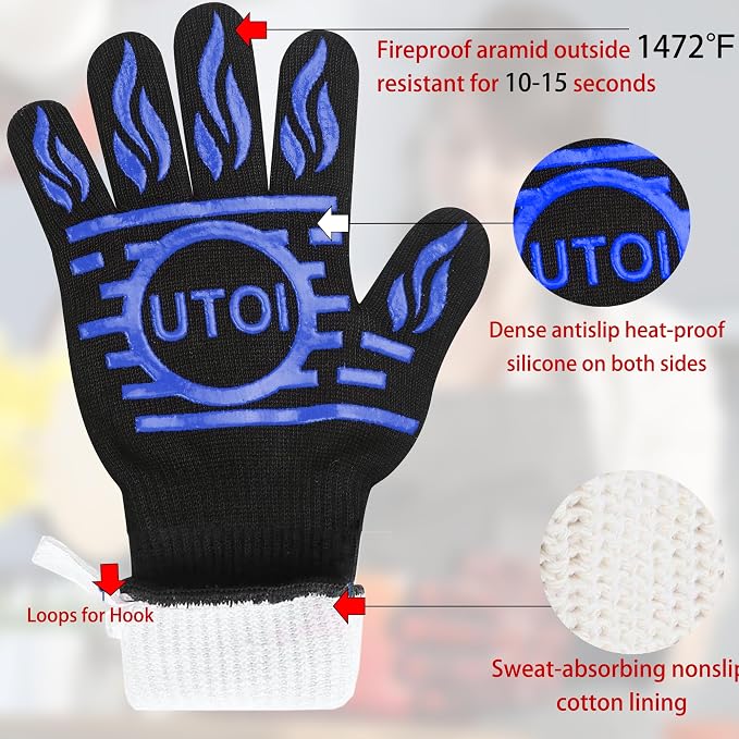BBQ Gloves, 1472°F Heat Resistant Grilling Gloves, Silicone Non-Slip Long - Image 4
