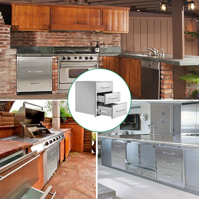 Outdoor Kitchen Drawers 16" W x 21" H x 23" D Stainless Steel Triple Drawers - Image 6