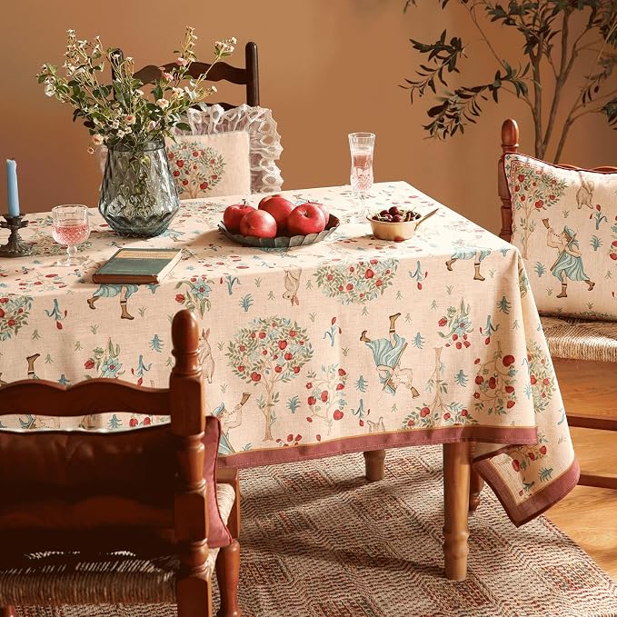 patdrea Designer Vintage Beige Rectangle Tablecloth, Italian Breathable Linen - Image 9