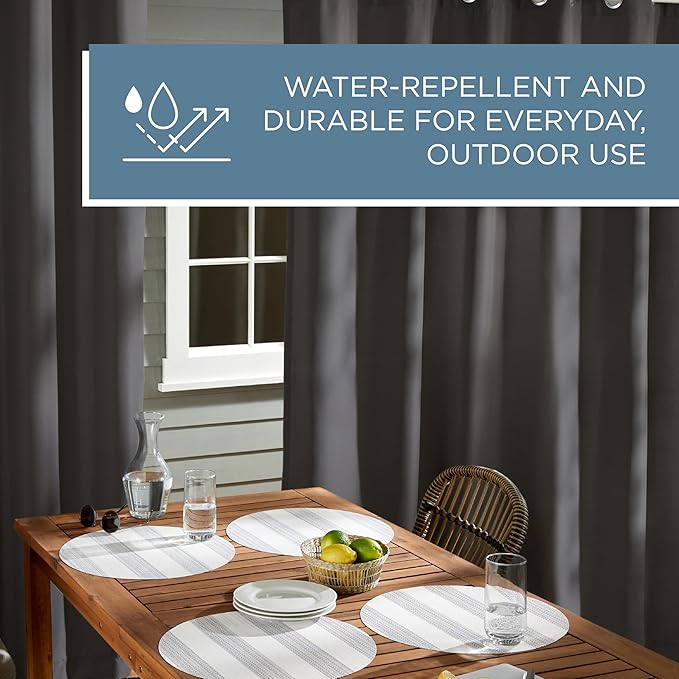 Outdoor Curtain Panels, Charcoal Light-Filtering Polyester, 54 x 120 Inch Pair