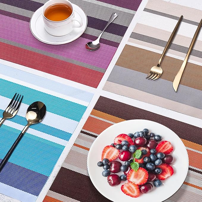 Set of 6 Colorful Striped Vinyl Placemats Heat-Resistant Washable Placemats - Image 7