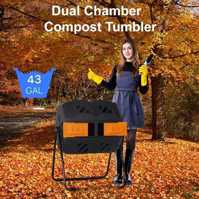 FDW Outdoor Compost Bin, 43 Gallon Dual Chamber Tumbling Composting Bin - Image 2