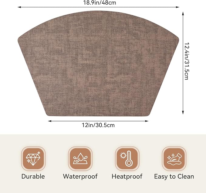 Round Table Placemats Set of 4, Faux Leather Wedge Shape Place Mats Heat - Image 2
