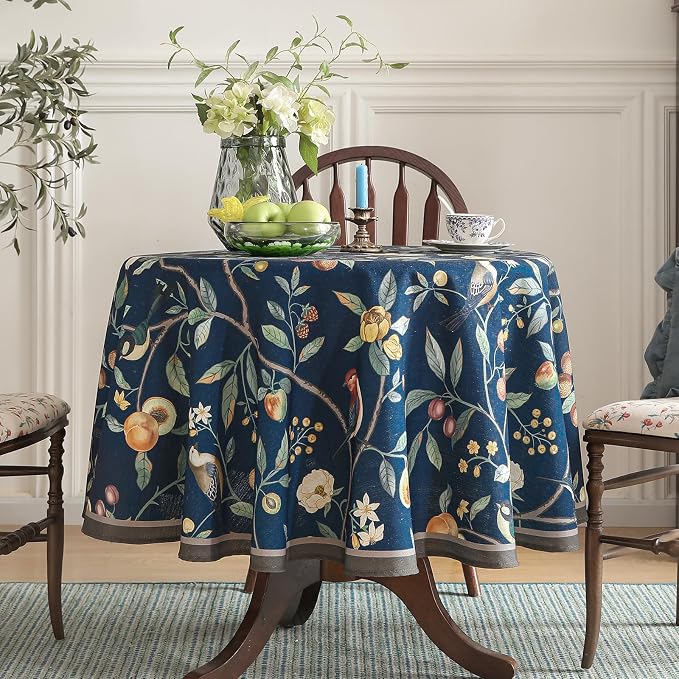 Linen 55 Inch Round Tablecloth, Wrinkle Resistant French Blue Tablecloth Print - Image 2