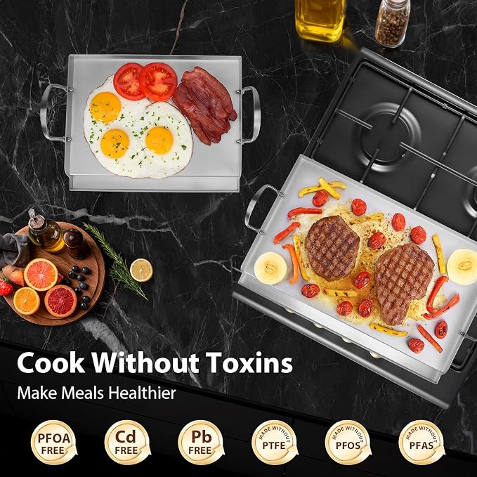 Utheer 23" x 16" Ceramic Nonstick Stainless Steel Griddle - Image 3