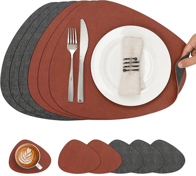 Placemats and Coasters, Washable Reversible Placemats Round Faux Leather by Chitomars
