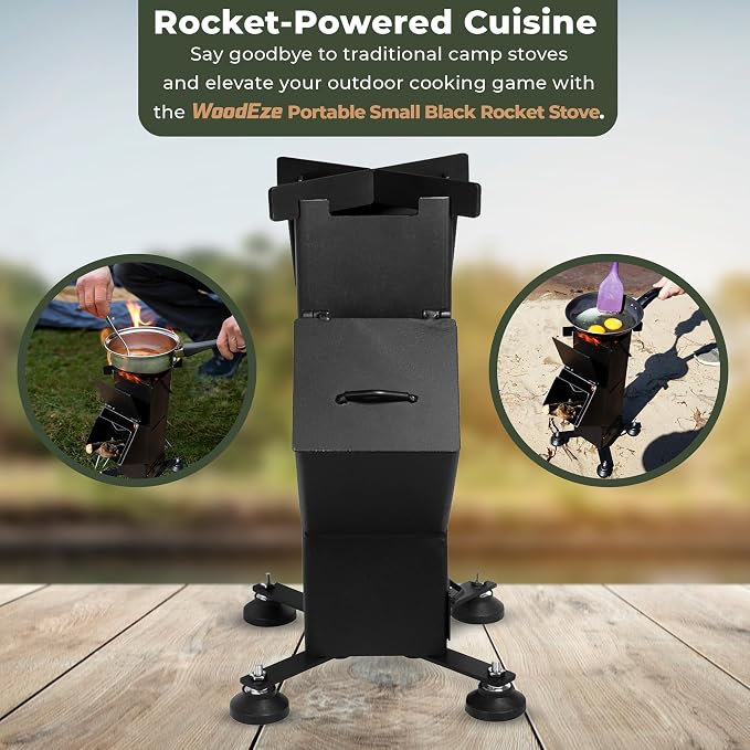 Portable Small - Black Rocket Stove - Efficient Campfire Cooking - Image 4