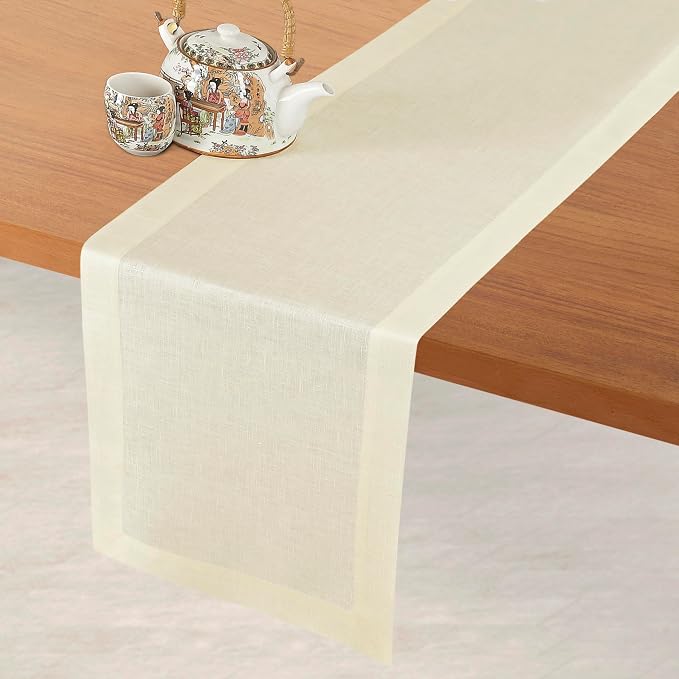 D'Moksha Homes Linen Cream Table Runner 72 Inches Long - Image 2