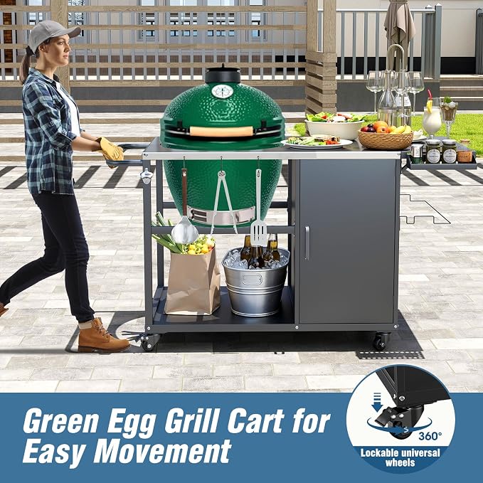 Big Green Egg Outdoor Grill Table, Portable Heavy Duty Grill Cart - Image 5