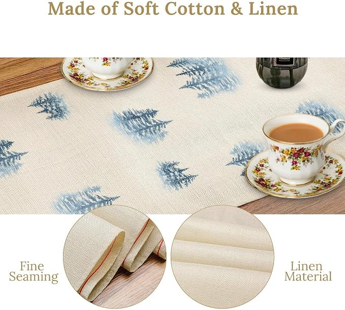 Forest Table Runner, Rustic Farmhouse Mountains Birds Pine Tree Woodland Jungle - Image 5