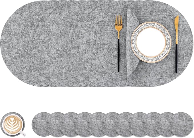 Homaxy Round Faux Leather Placemats and Coasters, Washable Dual-Side Table Mats by Homaxy