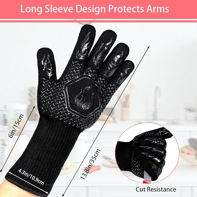 BBQ Fireproof Gloves, Grill Cut-Resistant 1472°F Heat Resistant Gloves - Image 2