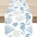 Nautical Table Runner, Summer Coastal Starfish Seashells Coral Seahorse by Unknown