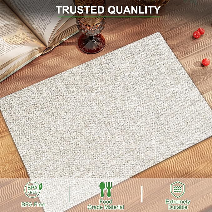 BETEAM Placemats Set of 6, Woven Vinyl Placemat - Image 3