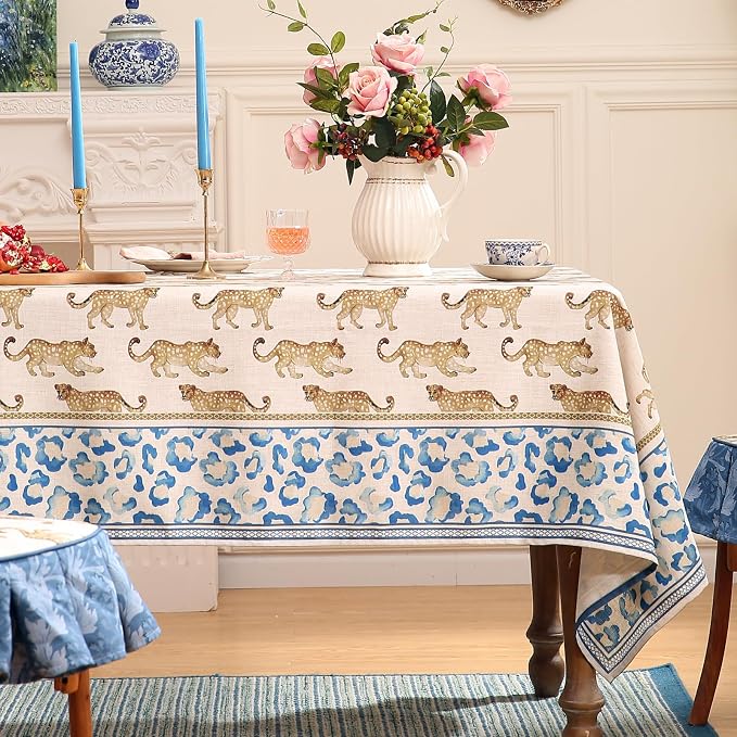 patdrea Designer Linen Rectangular Table Cloth, Vintage Leopard Animal Soft - Image 2