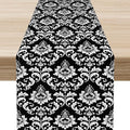 Black Damask Table Runner, Rustic Gothic Baroque Style Floral Boho Flower by Unknown