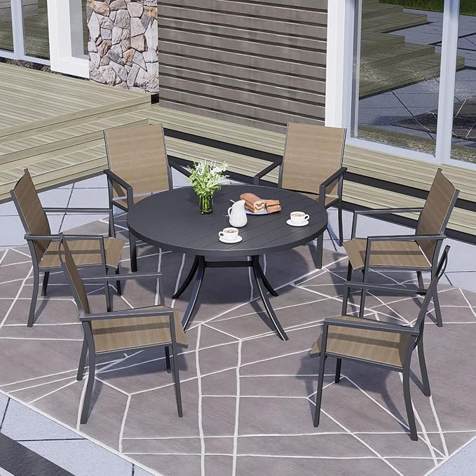 48" Patio Outdoor Round Table for 6 Person, All Weather Metal Black Round Patio - Image 2