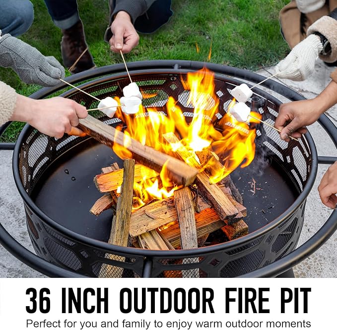 36 Inch Fire Pit, Outdoor Wood Burning Firepit - Image 3