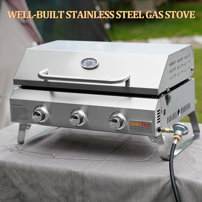 Tabletop Gas Griddle with Foldable Legs, Portable 3-Burner Propane Gas Grill - Image 12