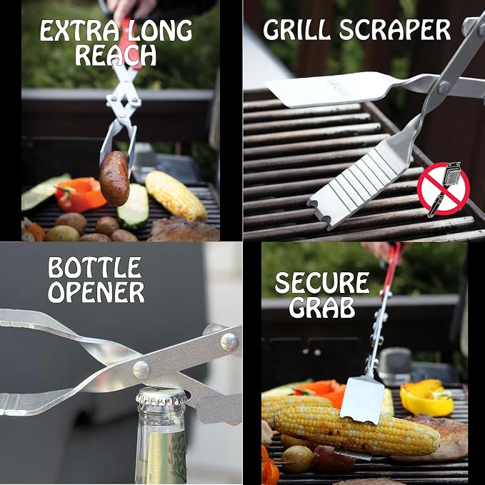 BBQCroc 3-in-1 Barbecue Tool 26-inch Extra Light and Super Long Heavy Duty Tongs - Image 6