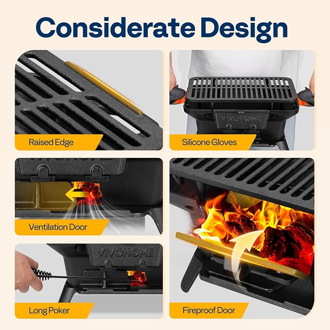 VIVOHOME Rectangle Cast Iron Charcoal Grill - Image 6