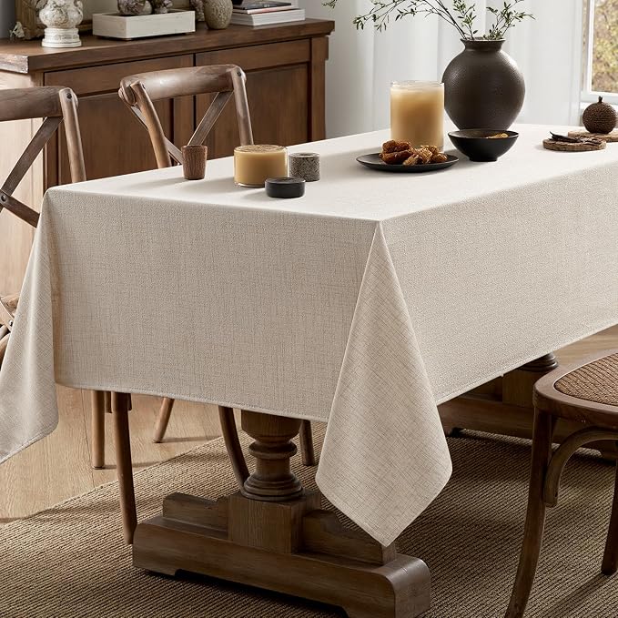 MIULEE Grayish White Linen Polyester Tablecloth 60x84 Inch Spring Rectangle - Image 5