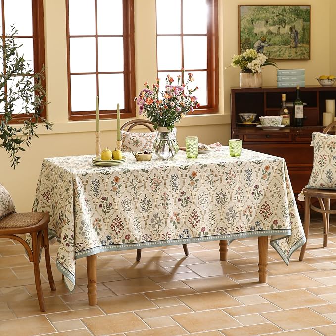 ISAENNE Designer Linen Long Tablecloth Rectangle, Western Colorful Floral - Image 9