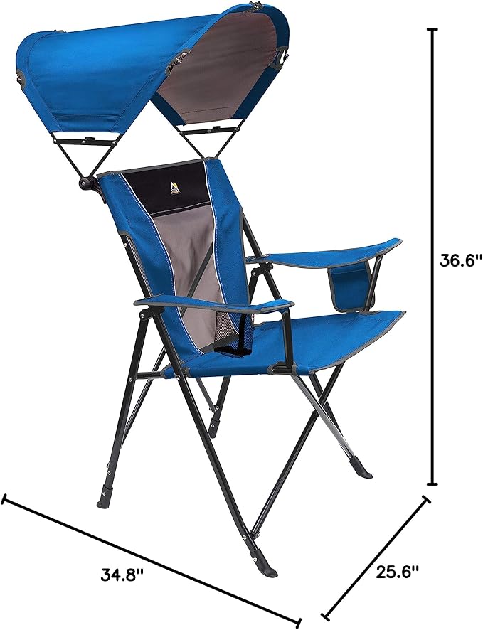 Folding Camping Chair with UPF 50+ Canopy, Royal Blue Alloy Steel