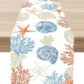 Coastal Table Runner, Rustic Farmhouse Nautical Starfish Seashells Coral by Unknown