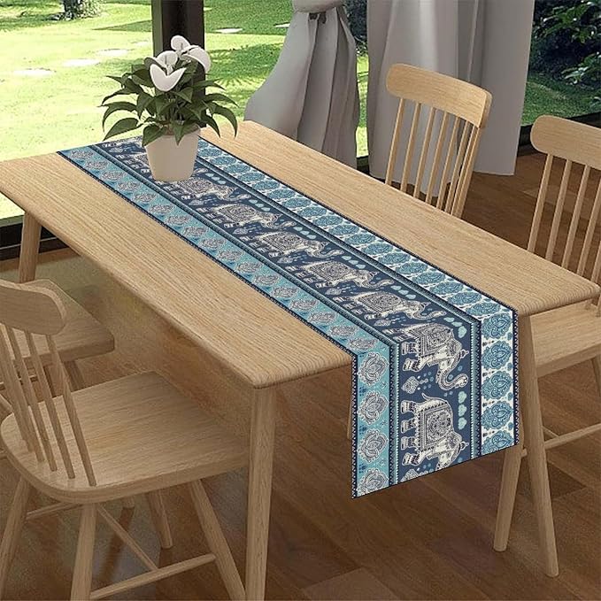 Boho Elephant Table Runner, Rustic African Tribe Animal Diwali India Damask - Image 2