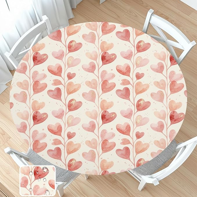 Valentines Day Round Fitted Tablecloth by Unknown