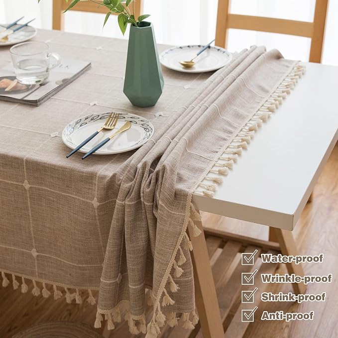 Pahajim Rustic Linen Tablecloth Cotton Rectangle Table Cloth - Image 4