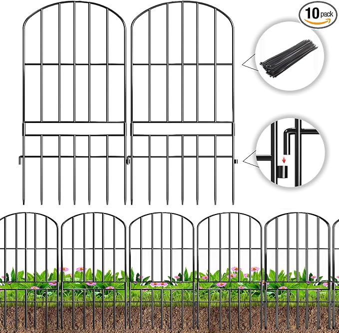 Adavin Animal Barrier Garden Fence, 10 Pack Black 12''L x 25" H no dig Fence by ADAVIN