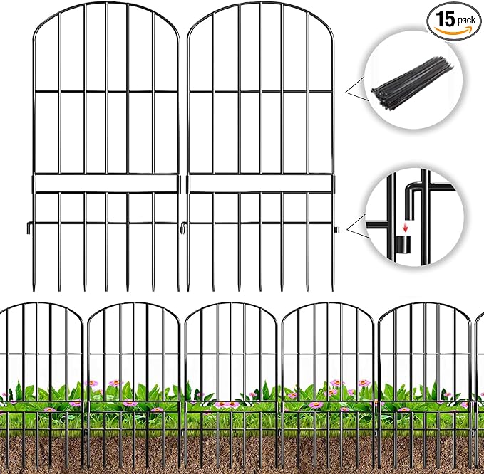 Adavin Animal Barrier Garden Fence, 15 Pack Black 12''L x 25" H no dig Fence by ADAVIN