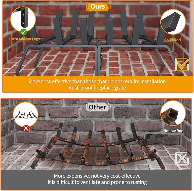 Heavy Duty 21Inch Fireplace Grate, Solid Steel Log Rack - Image 6