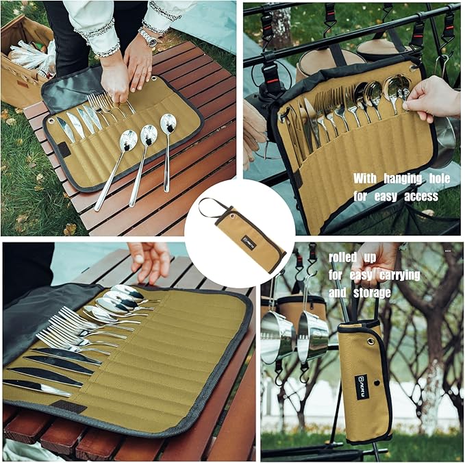 2pcs Camping Utensil Bag, Knife Roll Bag, Portable Knives Pouch, Canvas Roll Up - Image 3