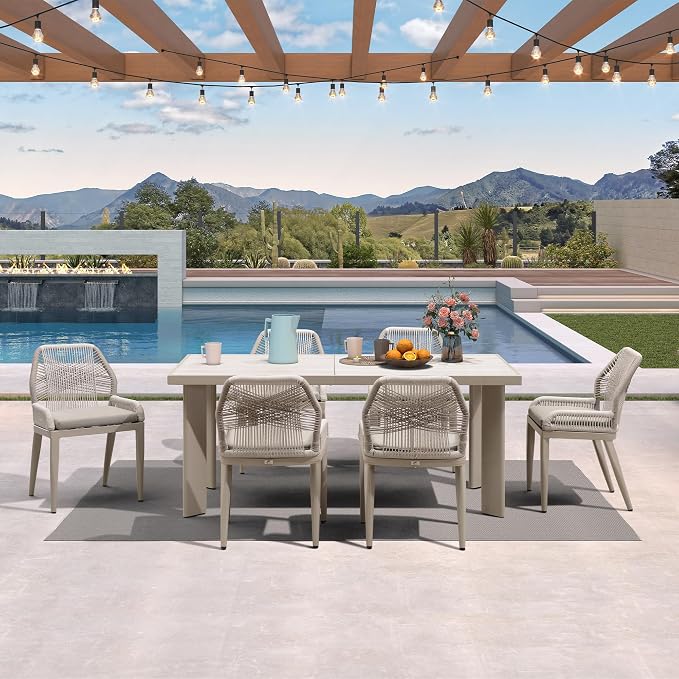 PURPLE LEAF 7 Pieces Patio Dining Set Aluminum Modern Rectangular Table and - Image 2