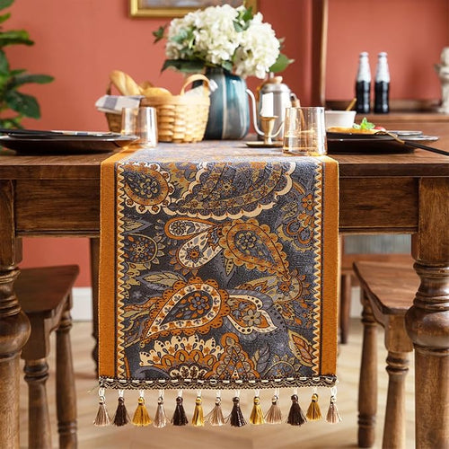 13×72 Inch Table Runner, Retro-Luxury Tassels Series by Unknown