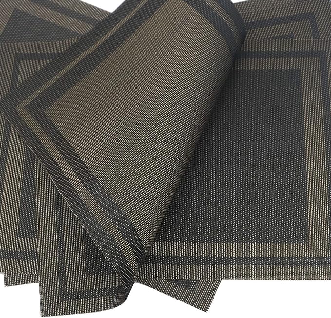 Gugrida Placemats Set of 6 Plaid Checkered Black & Gold PVC Placemat - Image 5