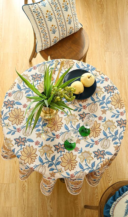 ISAENNE Designer Bohemian Floral Small Round Tablecloth, Linen Colorful Table - Image 7