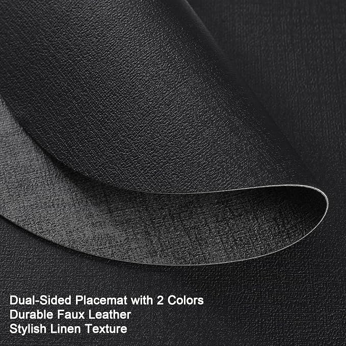 Placemats and Coasters, Washable Reversible Placemats Round Faux Leather - Image 2