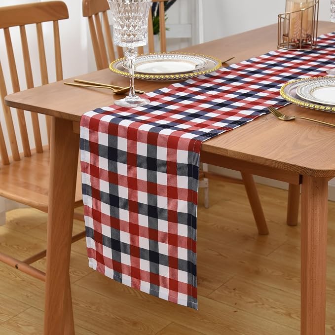Waterproof Checkered Tablecloth Runner Fabric by Essifunia
