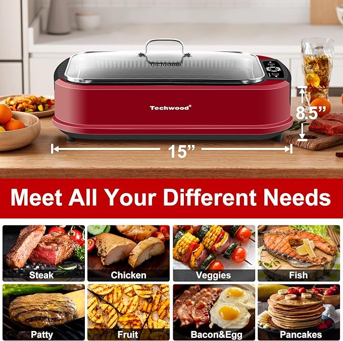Indoor Smokeless Grill, Techwood 1500W Electric Indoor Grill - Image 2