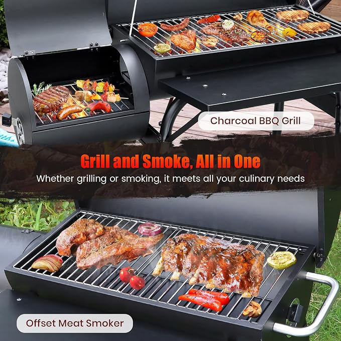 Realcook Charcoal Grills with Offest Smokers: Spacious Barrel Charcoal BBQ - Image 3